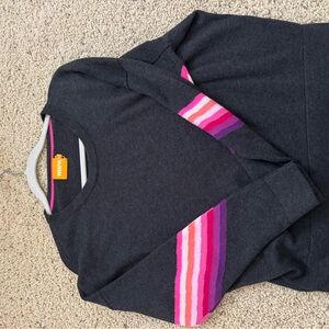 Wispr by Brodie cashmere Dark Gray Sweater with Pink Stripes